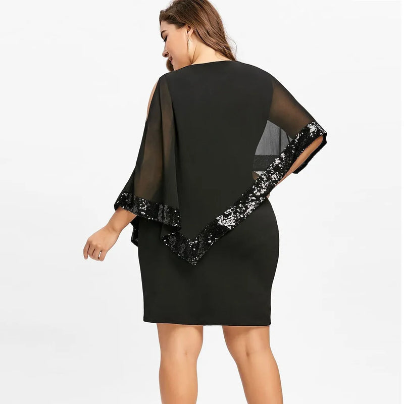 Elegant Plus-Size Dress with Split Skirt-Blue-M-State of Style