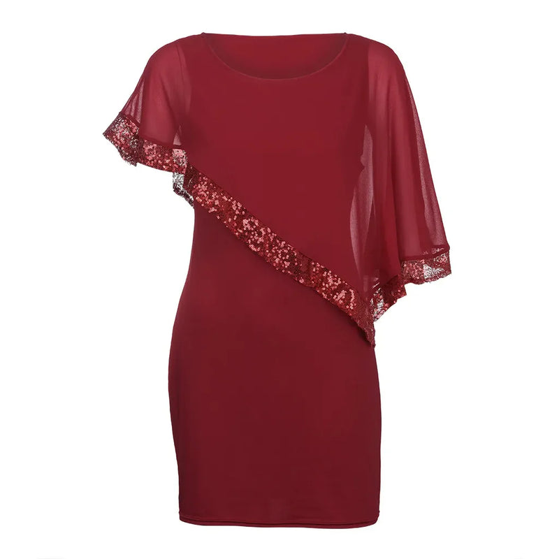 Elegant Plus-Size Dress with Split Skirt-Blue-M-State of Style