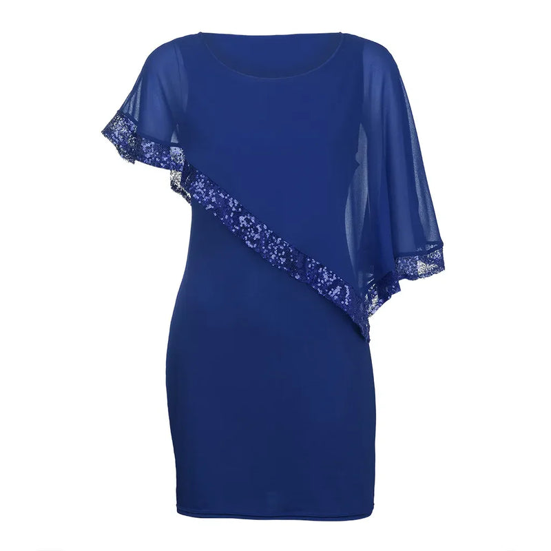 Elegant Plus-Size Dress with Split Skirt-Blue-M-State of Style