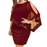Elegant Plus-Size Dress with Split Skirt-Burgundy-S-State of Style