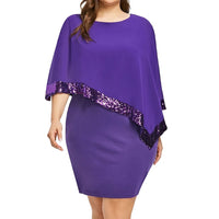 Elegant Plus-Size Dress with Split Skirt-Purple-S-State of Style