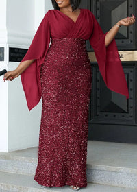 Elegant Plus-Size Midi Dress for Banquets-Burgundy-L-State of Style
