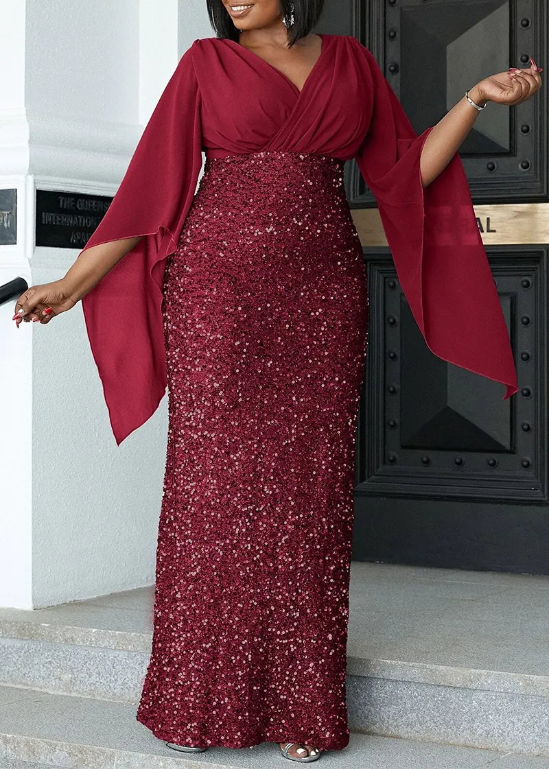 Elegant Plus-Size Midi Dress for Banquets-Burgundy-L-State of Style
