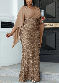 Elegant Plus-Size Midi Dress for Banquets-Khaki-L-State of Style
