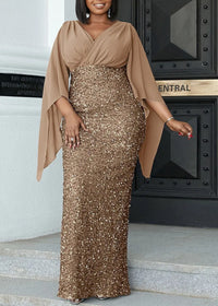 Elegant Plus-Size Midi Dress for Banquets-Khaki-L-State of Style
