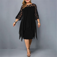Elegant Plus-Size Midi Dress with Lace Sleeves-Black-L-State of Style