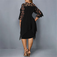 Elegant Plus-Size Midi Dress with Lace Sleeves-Deep Blue-L-State of Style