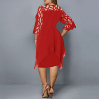 Elegant Plus-Size Midi Dress with Lace Sleeves-Deep Blue-L-State of Style