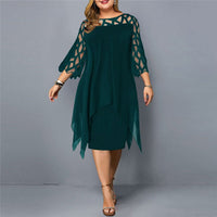 Elegant Plus-Size Midi Dress with Lace Sleeves-Green-L-State of Style