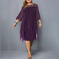 Elegant Plus-Size Midi Dress with Lace Sleeves-Purple-L-State of Style