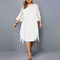 Elegant Plus-Size Midi Dress with Lace Sleeves-White-L-State of Style