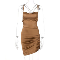 Elegant Satin Mini Dress-Brown-S-State of Style