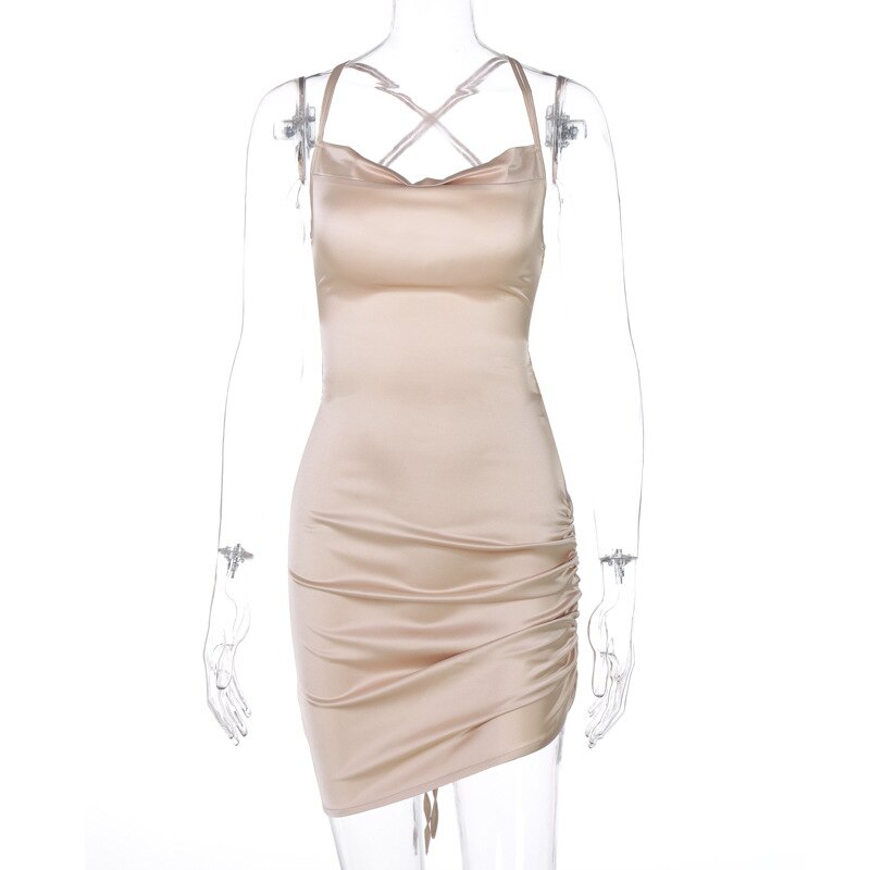 Elegant Satin Mini Dress-Champagne-S-State of Style