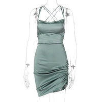 Elegant Satin Mini Dress-Dark Green-S-State of Style