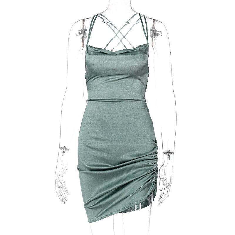 Elegant Satin Mini Dress-Dark Green-S-State of Style
