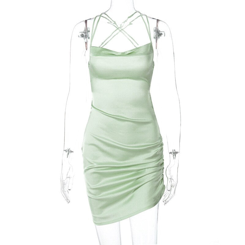 Elegant Satin Mini Dress-Green-S-State of Style