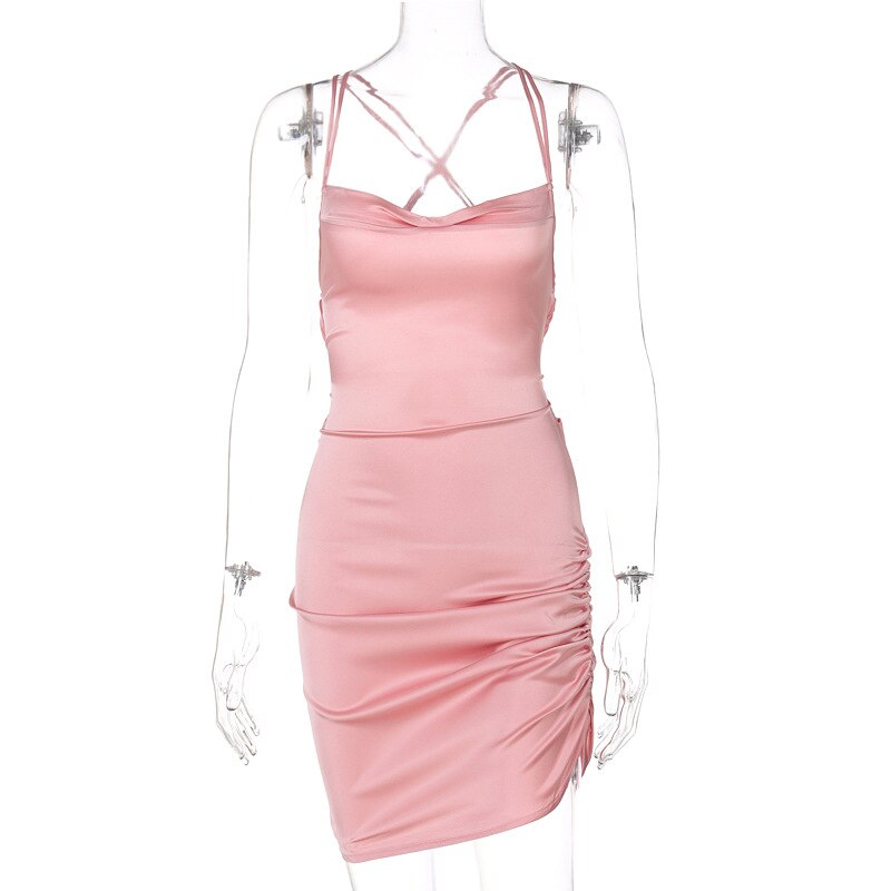 Elegant Satin Mini Dress-Pink-S-State of Style