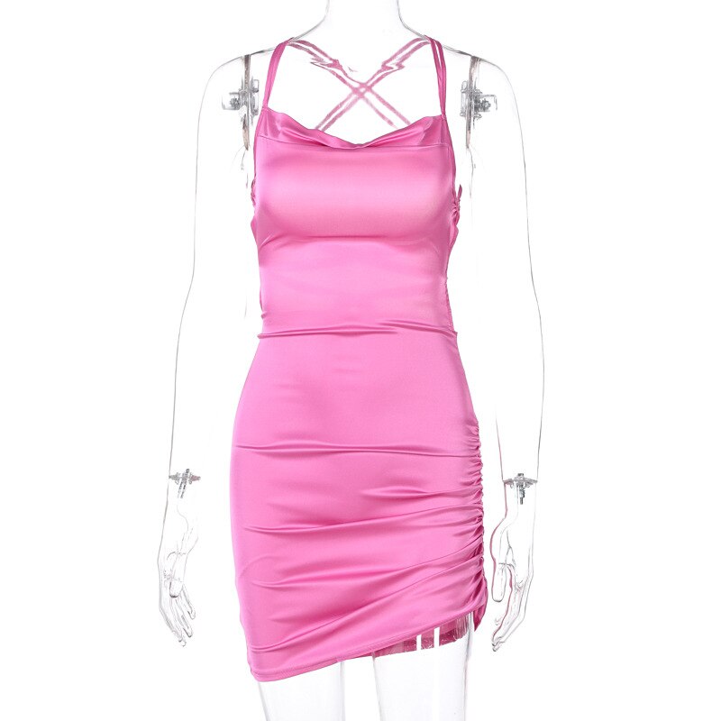 Elegant Satin Mini Dress-Pinkish Red-S-State of Style