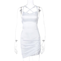 Elegant Satin Mini Dress-White-S-State of Style