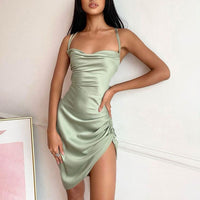 Elegant Satin Mini Dress-White-S-State of Style