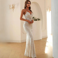 Elegant Silver Sequin Evening Dress | High Slit Glamour-S-State of Style