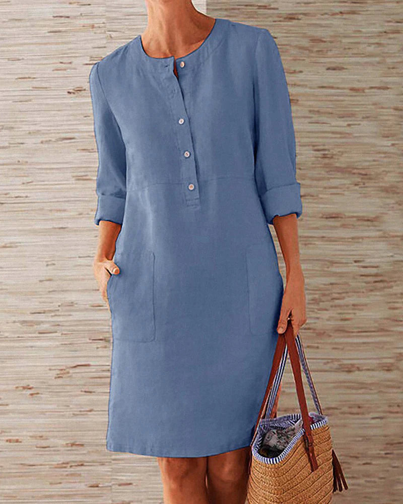Elegant summer dress with button placket – Allegra-Blue-S-State of Style