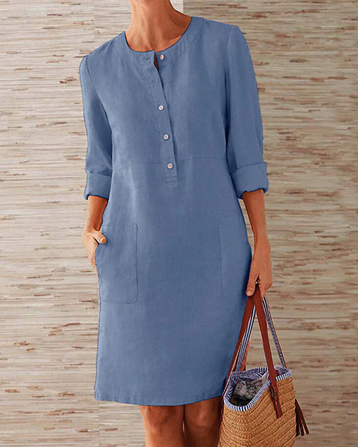 Elegant summer dress with button placket – Allegra-Blue-S-State of Style