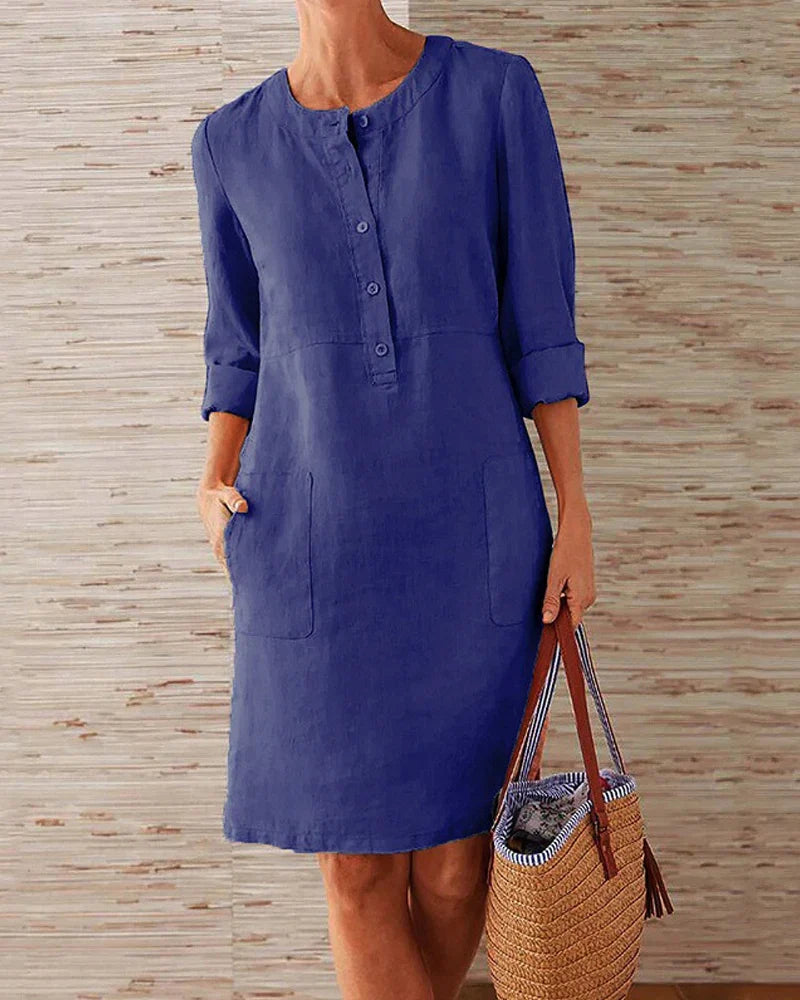 Elegant summer dress with button placket – Allegra-Dark blue-S-State of Style