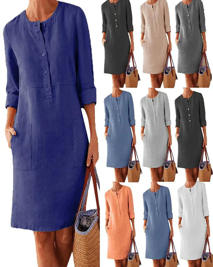 Elegant summer dress with button placket – Allegra-Dark blue-S-State of Style