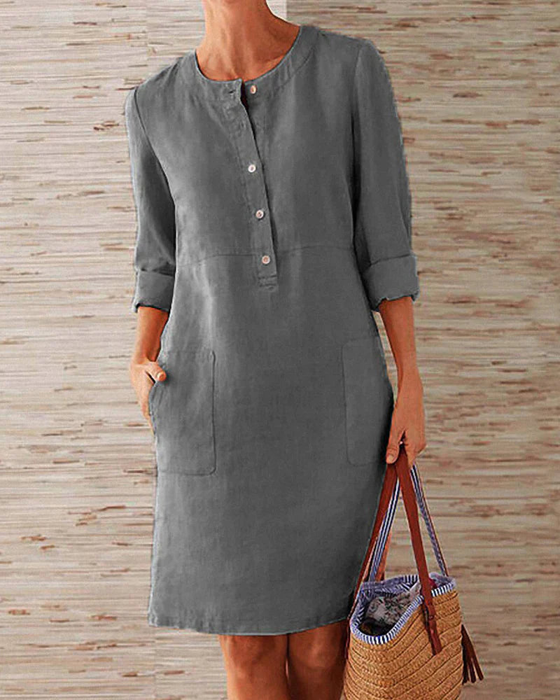 Elegant summer dress with button placket – Allegra-Dark grey-S-State of Style