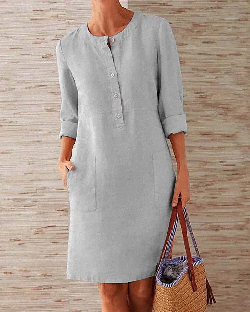 Elegant summer dress with button placket – Allegra-Gray-S-State of Style