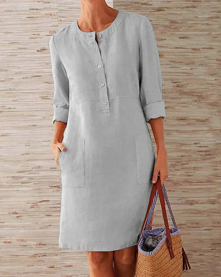 Elegant summer dress with button placket – Allegra-Gray-S-State of Style
