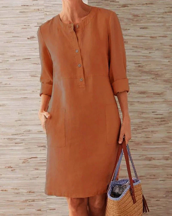 Elegant summer dress with button placket – Allegra-Orange-S-State of Style