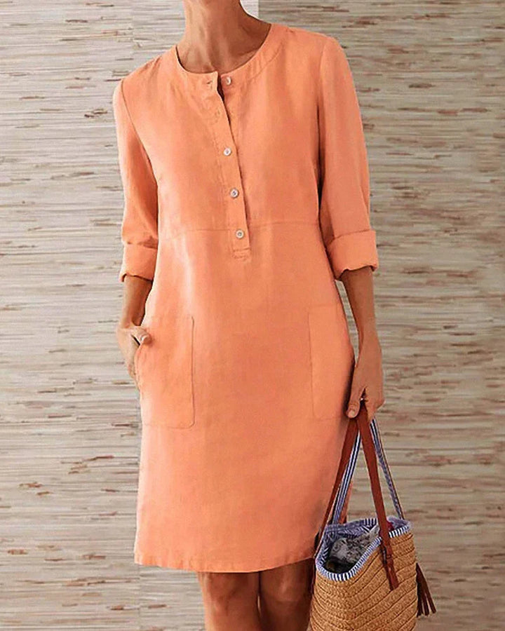 Elegant summer dress with button placket – Allegra-Red-S-State of Style