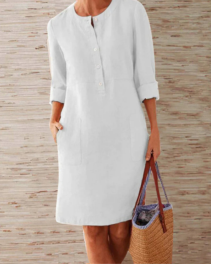 Elegant summer dress with button placket – Allegra-White-S-State of Style