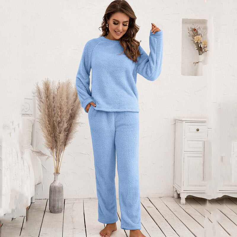 Elegant Top and Pants Lounge Set-Blue-S-State of Style