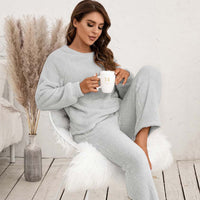 Elegant Top and Pants Lounge Set-Blue-S-State of Style