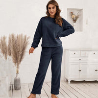Elegant Top and Pants Lounge Set-Navy Blue-S-State of Style