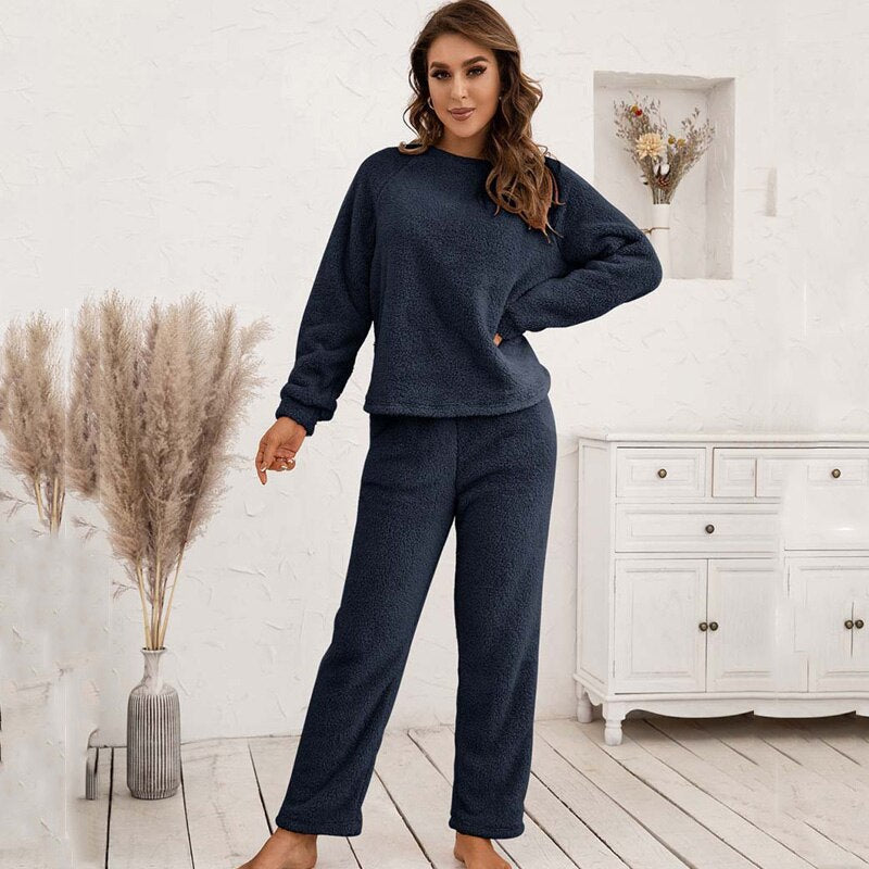 Elegant Top and Pants Lounge Set-Navy Blue-S-State of Style