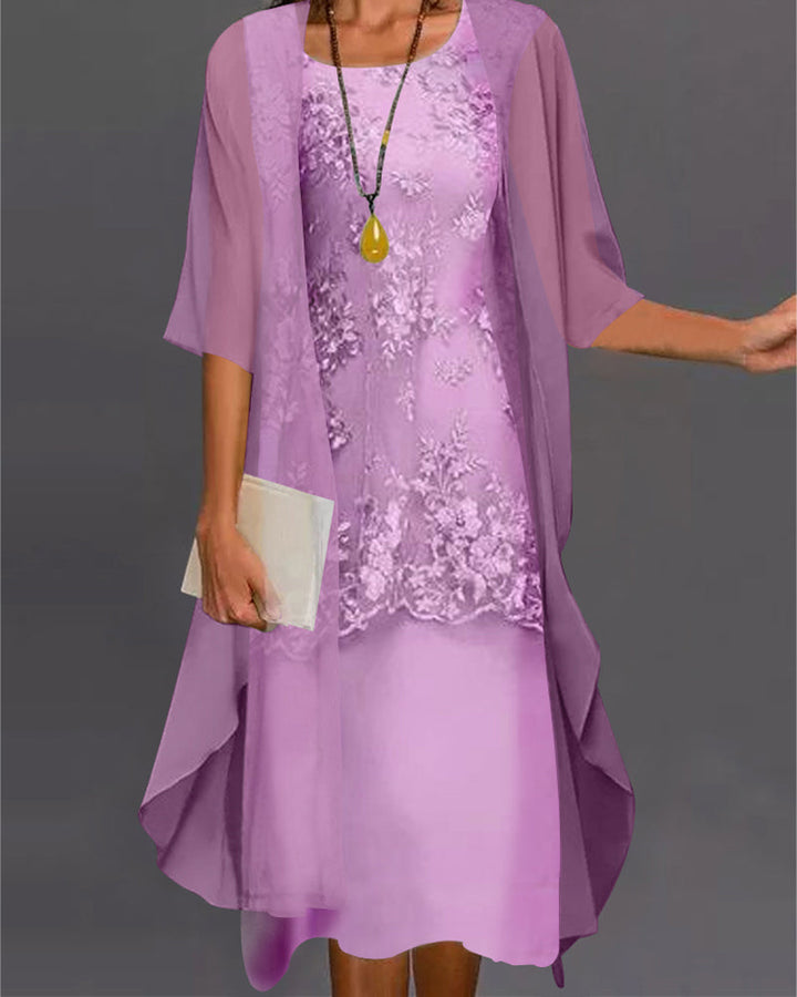 Elegant Two-Piece Chiffon Dress – Viviana-Purple-S-State of Style