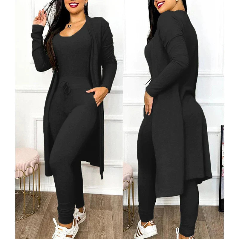 Elegant Two-Piece Jumpsuit | Fitted Leggings with Jacket-Black-S-State of Style
