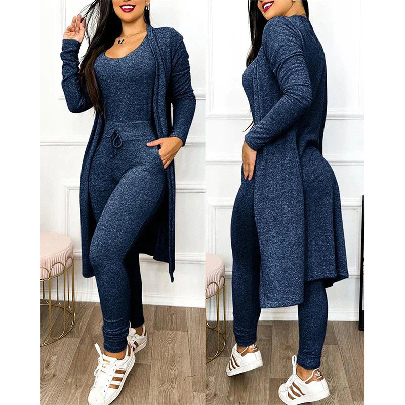 Elegant Two-Piece Jumpsuit | Fitted Leggings with Jacket-Dark Blue-S-State of Style