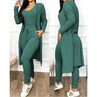 Elegant Two-Piece Jumpsuit | Fitted Leggings with Jacket-Green-S-State of Style