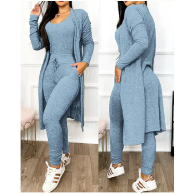 Elegant Two-Piece Jumpsuit | Fitted Leggings with Jacket-Light Blue-S-State of Style