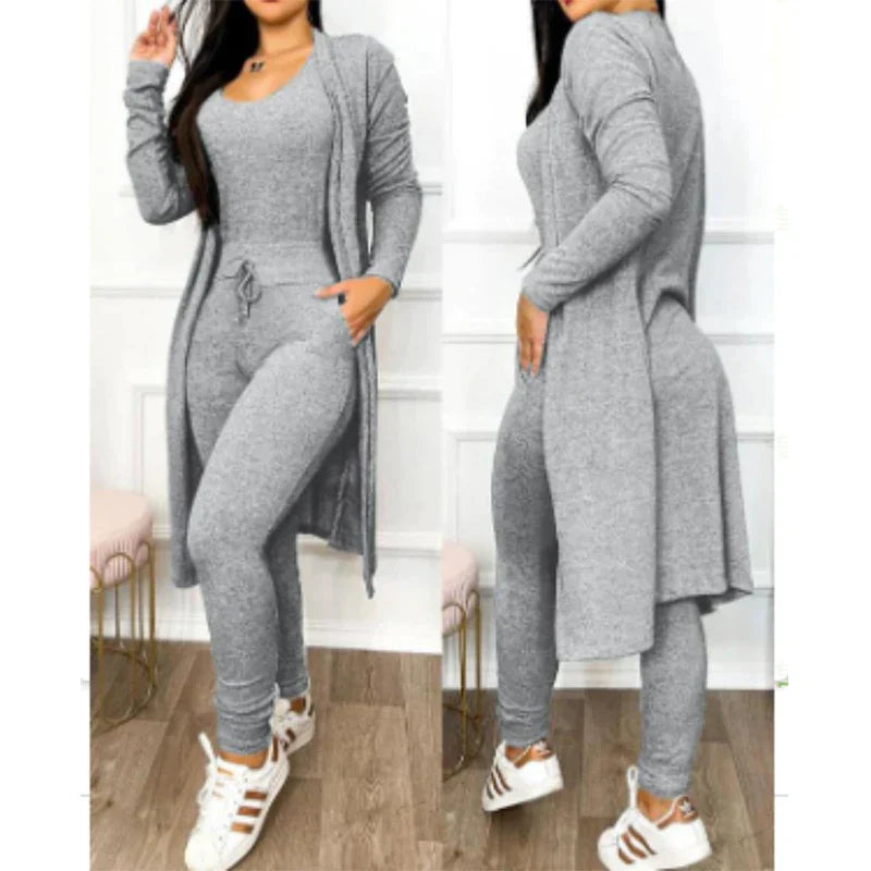 Elegant Two-Piece Jumpsuit | Fitted Leggings with Jacket-Light Gray-S-State of Style