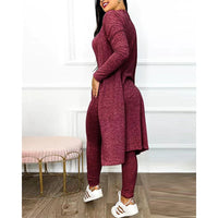 Elegant Two-Piece Jumpsuit | Fitted Leggings with Jacket-Wine Red-S-State of Style