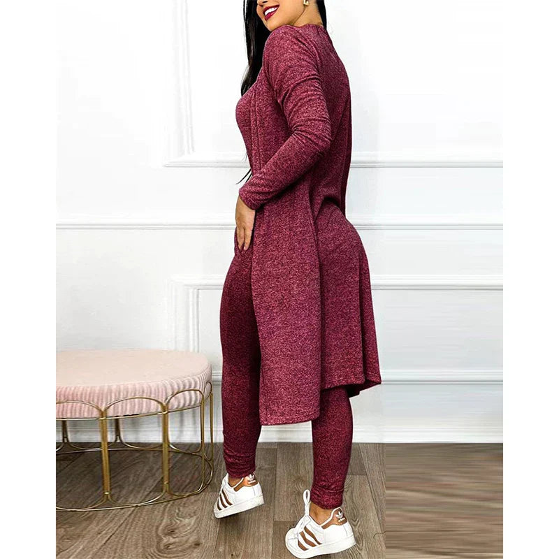 Elegant Two-Piece Jumpsuit | Fitted Leggings with Jacket-Wine Red-S-State of Style