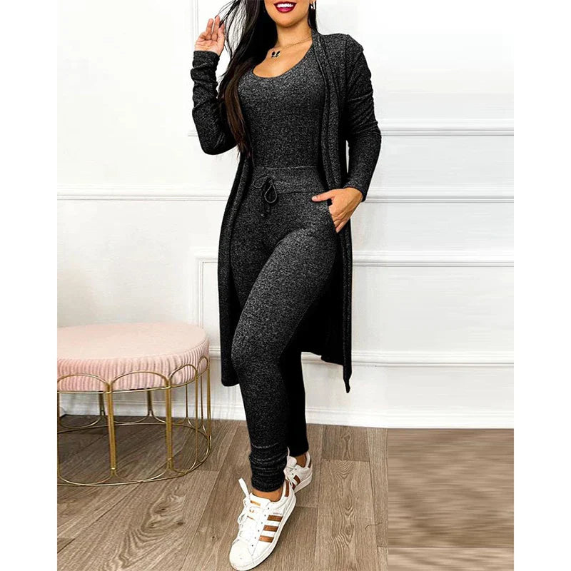 Elegant Two-Piece Jumpsuit | Fitted Leggings with Jacket-Wine Red-S-State of Style