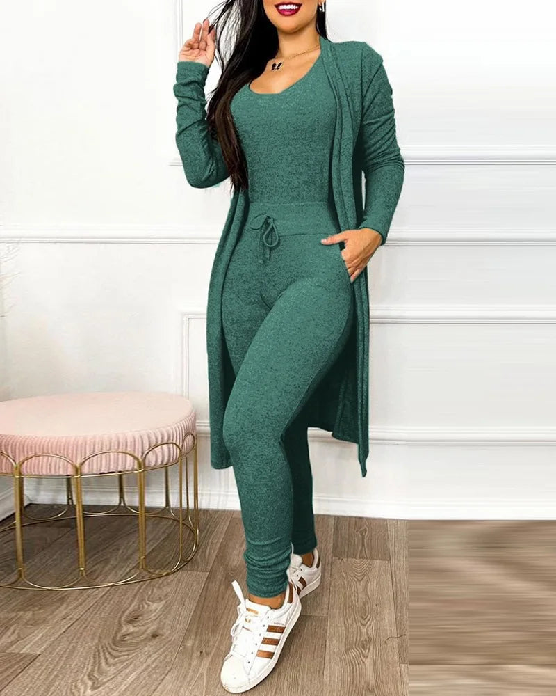 Elegant Two-Piece Jumpsuit | Fitted Leggings with Jacket-Wine Red-S-State of Style