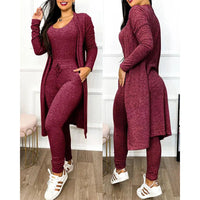 Elegant Two-Piece Jumpsuit | Fitted Leggings with Jacket-Wine Red-S-State of Style